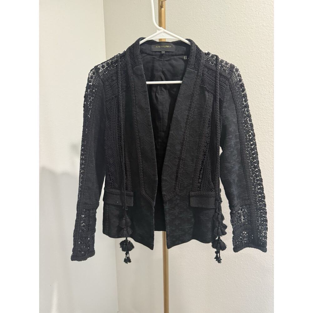 KOBI HALPERIN‎ Embroidered Crochet Lace Open Front Cardigan Jacket Xsmall